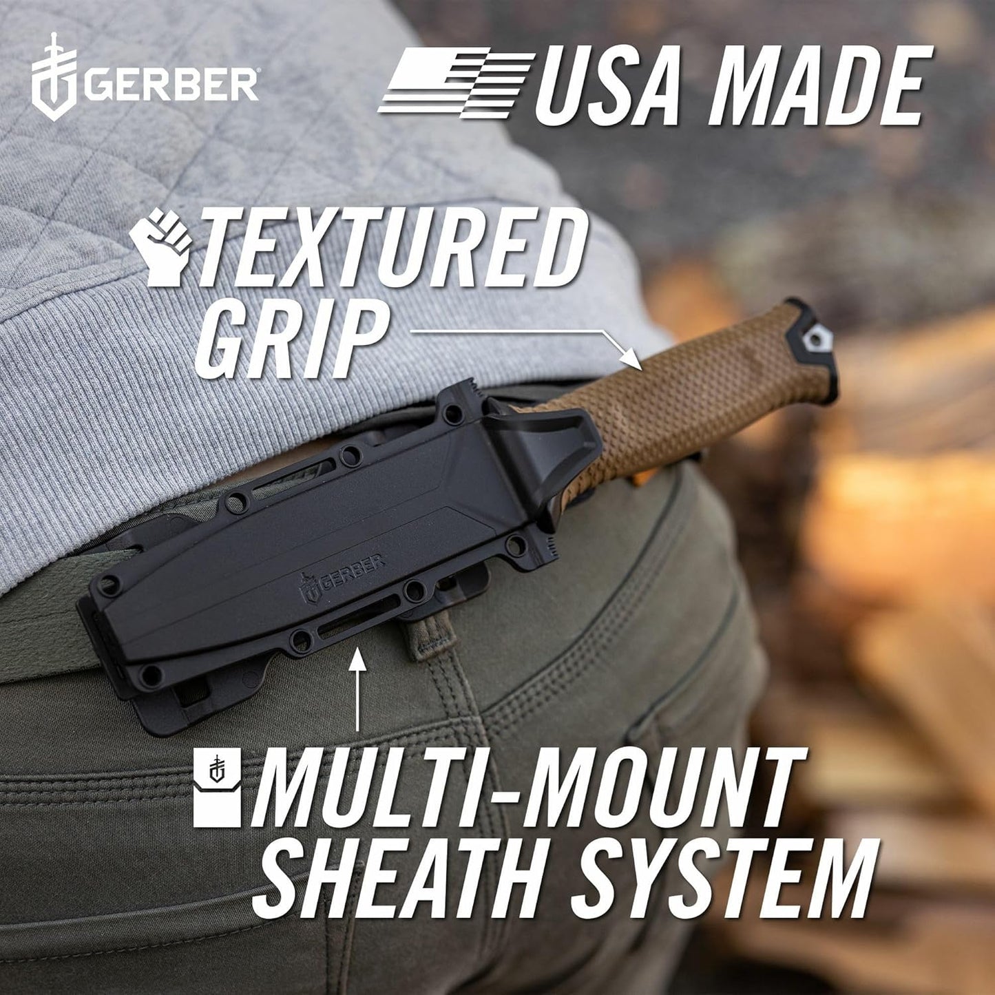 Gerber Gear StrongArm Knife - Fixed Blade - Tactical Knife for Survival Gear - Full Tang, 420HC Steel Blade - Camping Survival Knife - Made in USA - Plain edge, Coyote Brown