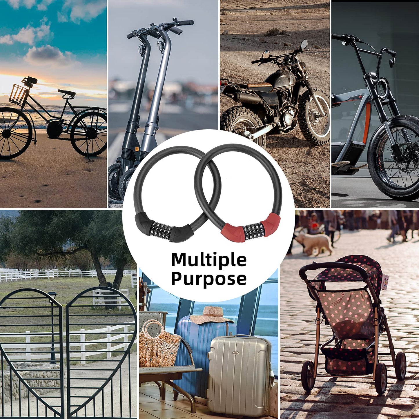 ROCKBROS Bike Lock 5 Digit Cable Lock Lightweight Bicycle Lock Bike Lock Combination Portable Lock for Bike