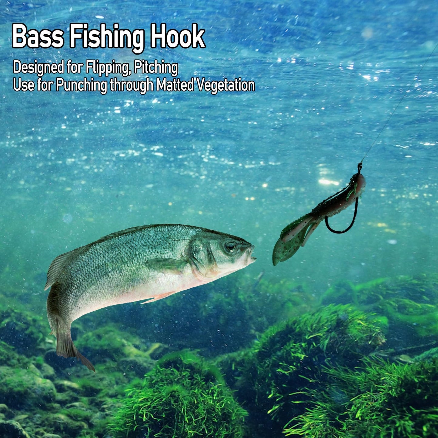 Dr.Fish 20 Pack Heavy Cover Hooks for Flipping and Punching, Bass Fishing Hook, Neko Rig/Wacky Rig, Round Bend Straight Shank Worm Hook Freshwater #4/0