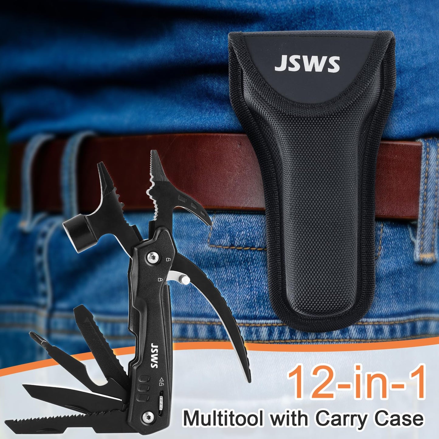 JSWS Christmas Gifts for Dad from Daughter Son Gifts for Men-Multi tool Camping Hiking Survival Gear 12-in-1 Hammer Multitool Cool Gadgets for Men-Christmas Stocking Stuffers for Men Dad Mens Gifts