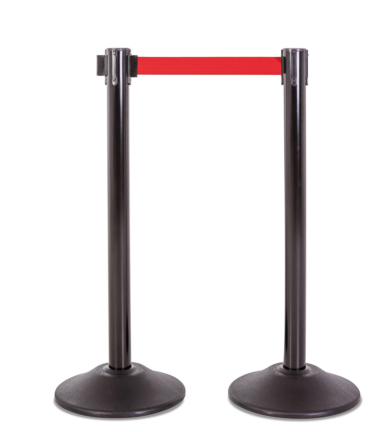 US Weight Black Heavy Duty Premium Steel Stanchion with Black 7.5-Foot Retractable Belt, 2 pack