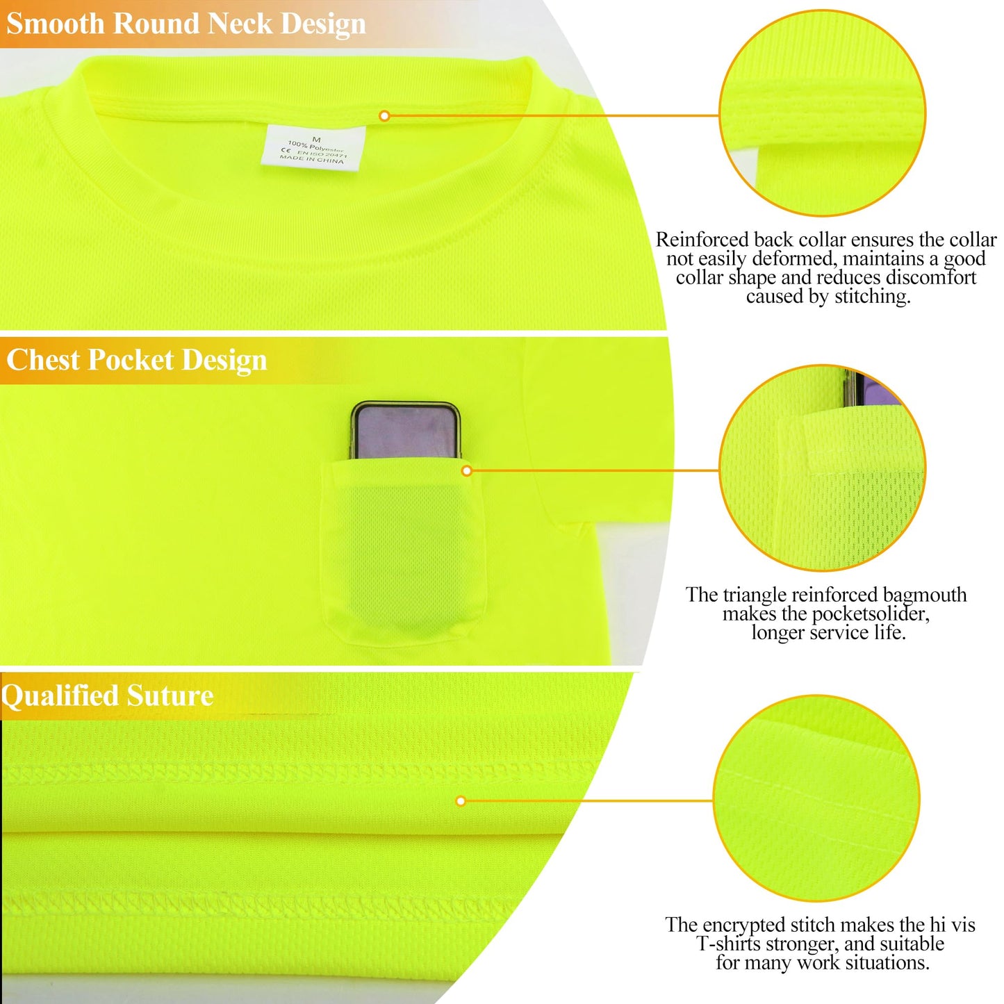 JOYYANGFANG Men's Running Shirts Sun Protection Hiking Yoga Gym Fit T-Shirt Quick Dry Workout Moisture Wicking T-Shirt Short Sleeve 6 Pack XL Yellow