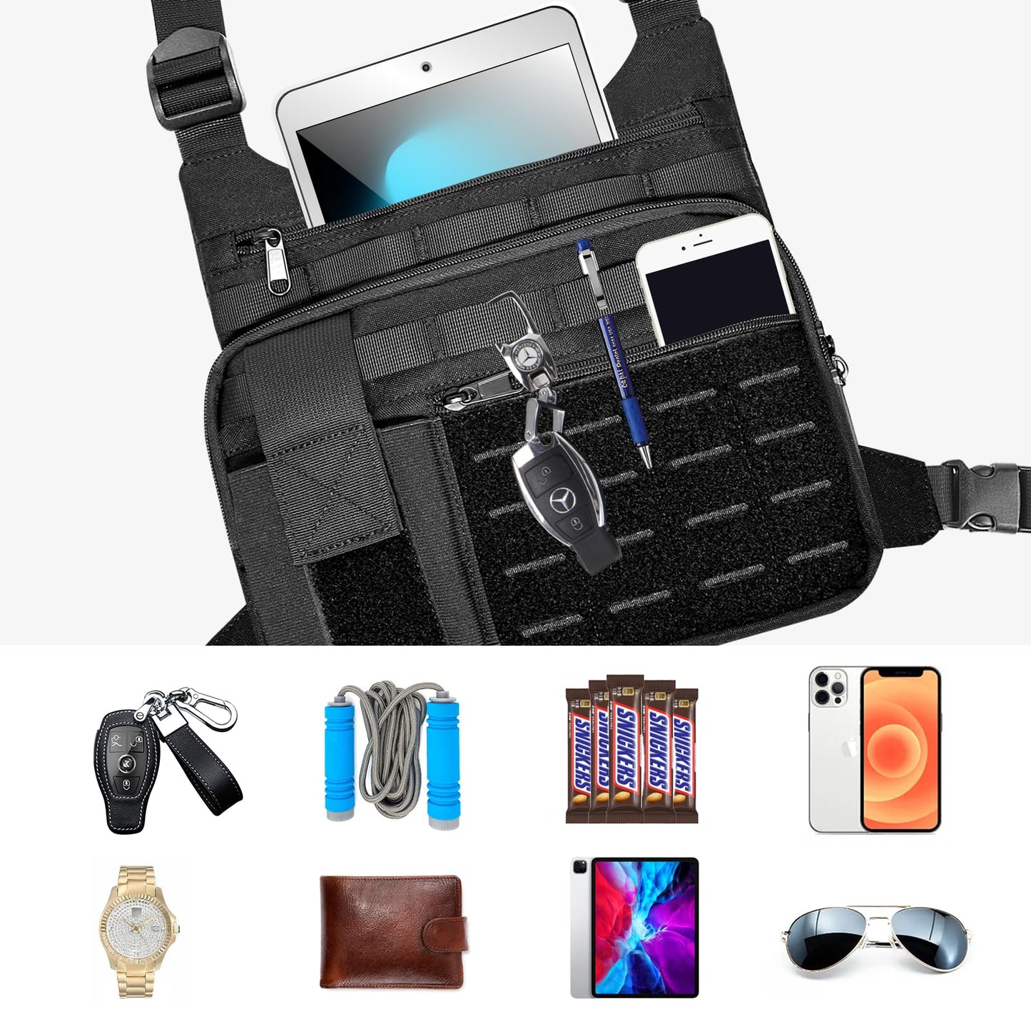 KINGSLONG Tactical Chest Bag Lightweight Running Chest Pack, Water Resistant Running Vest Pack with Phone Holder Running Backpack for Men Women