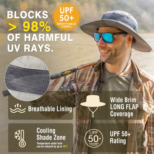 Summer Mesh Bucket Sun Hats for Men Big Head Wide Brim Boonie Safari Waterproof Beach UPF50+ Fishing Hiking Dark Grey X-Large XX-Large XL XXL