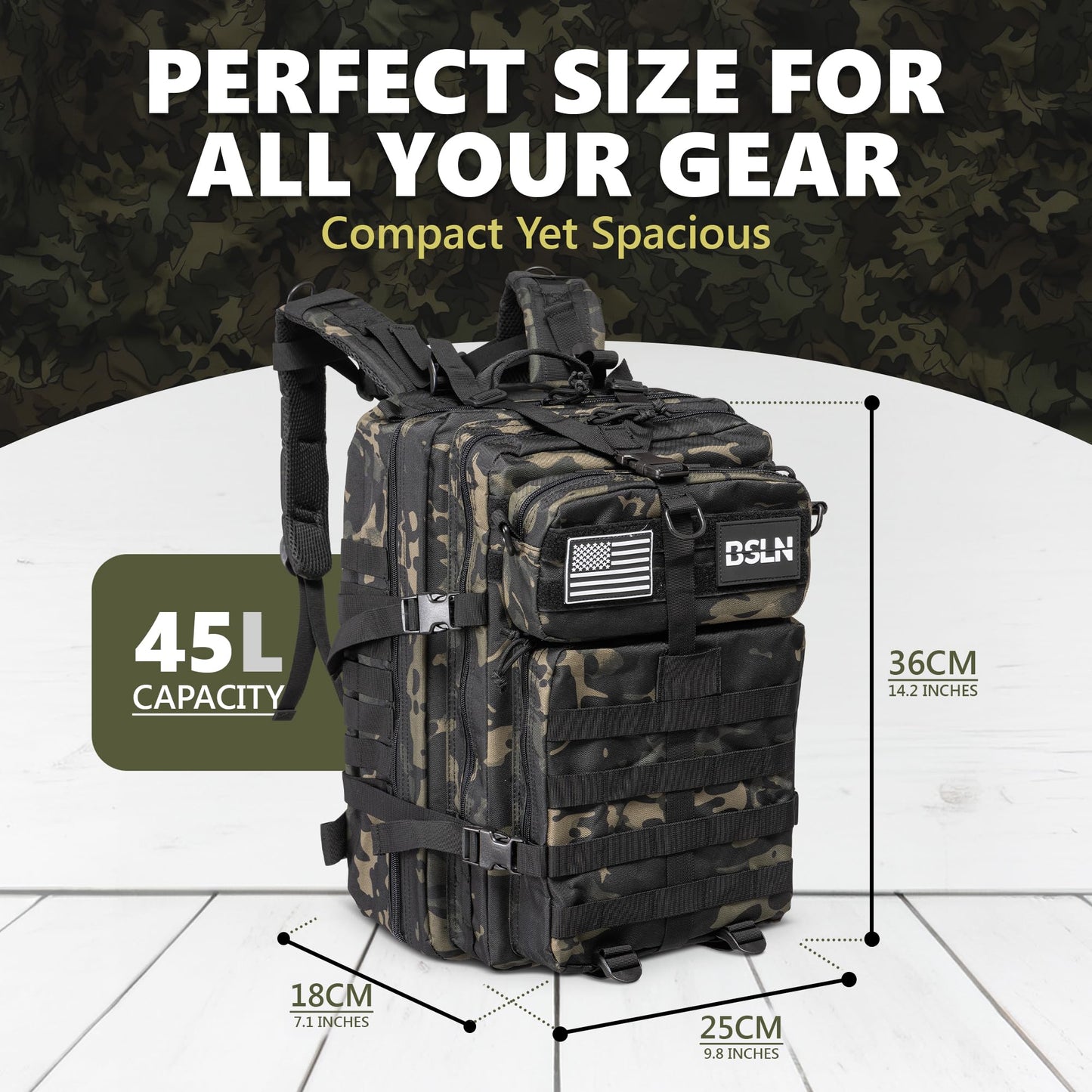 Large 45L Tactical Backpack for Men, Military Backpacks for Women, Bug out Bag Army 3 Days Assault Pack Rucksack with Molle System
