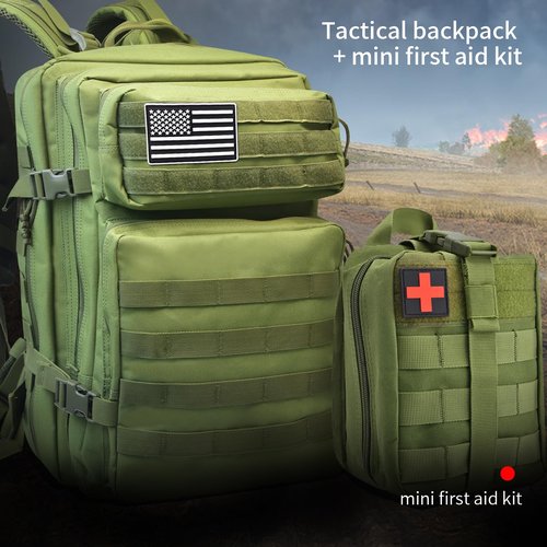 Tactical Backpack + First Aid Kit, Suitable For Camping, Mountaineering, Traveling, 47L Tactical Backpack For Men, Outdoor 3-Day Assault Military Backpack,Army, Hunting,Fishing Heavy Duty Backpack