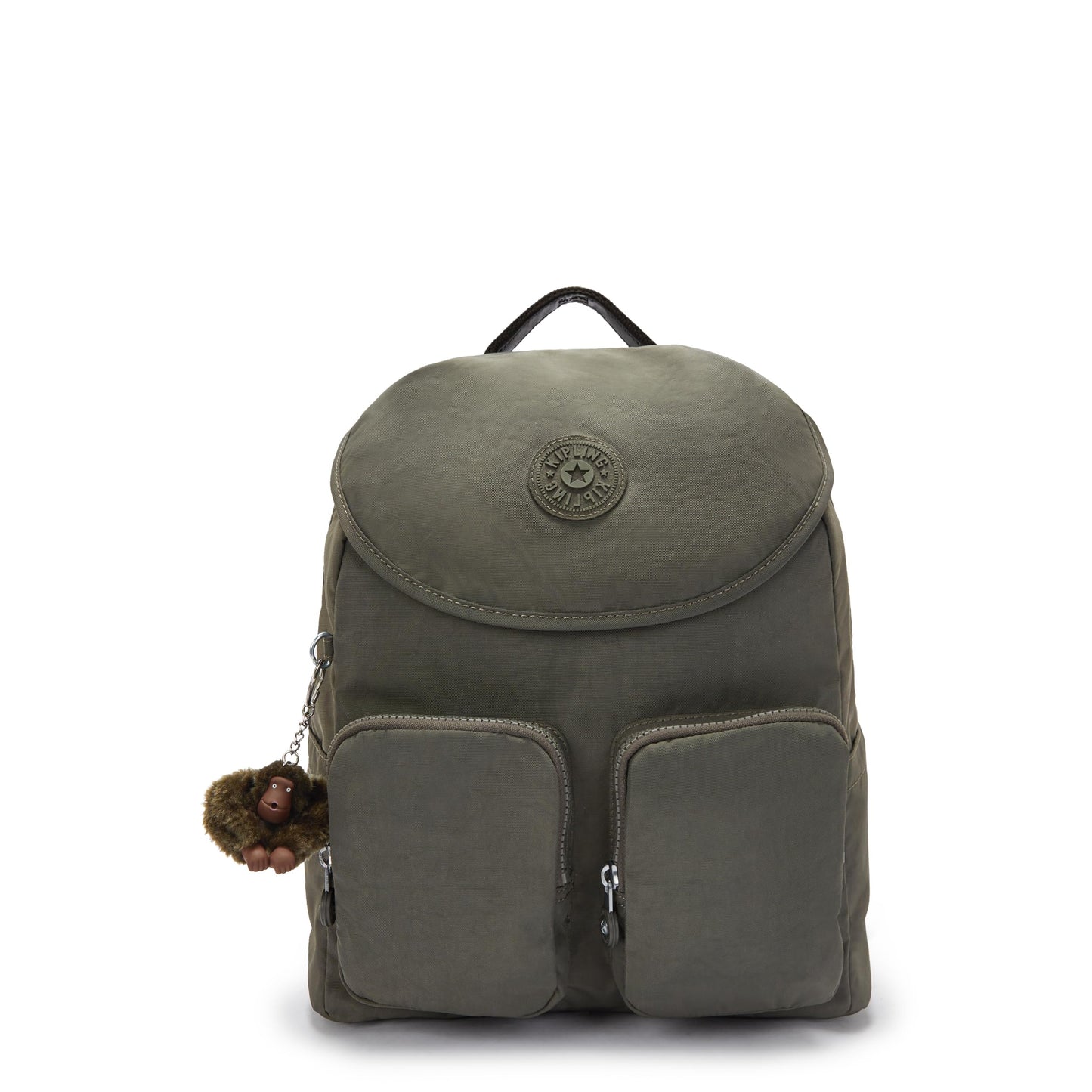Kipling Women's Fiona Medium, Adjustable Straps, Flap Closure, Top Carry Handle, Backpack, Field Green, 13.25''L x 13.25''H x 6''D