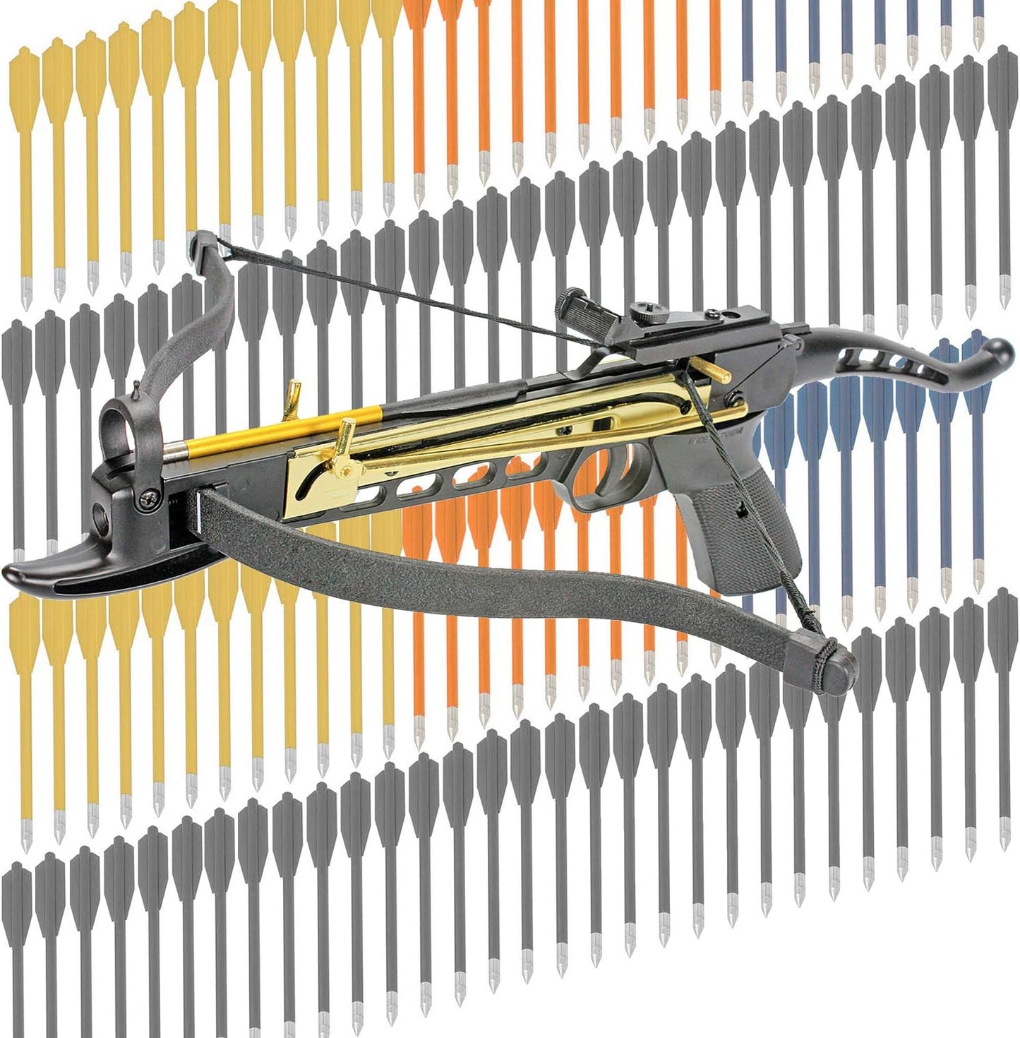 Crossbow Pistol Self Cocking 80 LBS with Adjustable Sights, Aluminum Arrow Bolts, and Safety Feature
