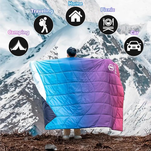 B2Jiu Down Camping Blanket Packable, Lightweight Puffy Blanket with Ground Sheet Waterproof Windproof Warm Outdoor Travel Quilt for Hammock, Hiking, Backpacking, Sleeping, Picnic, Beach