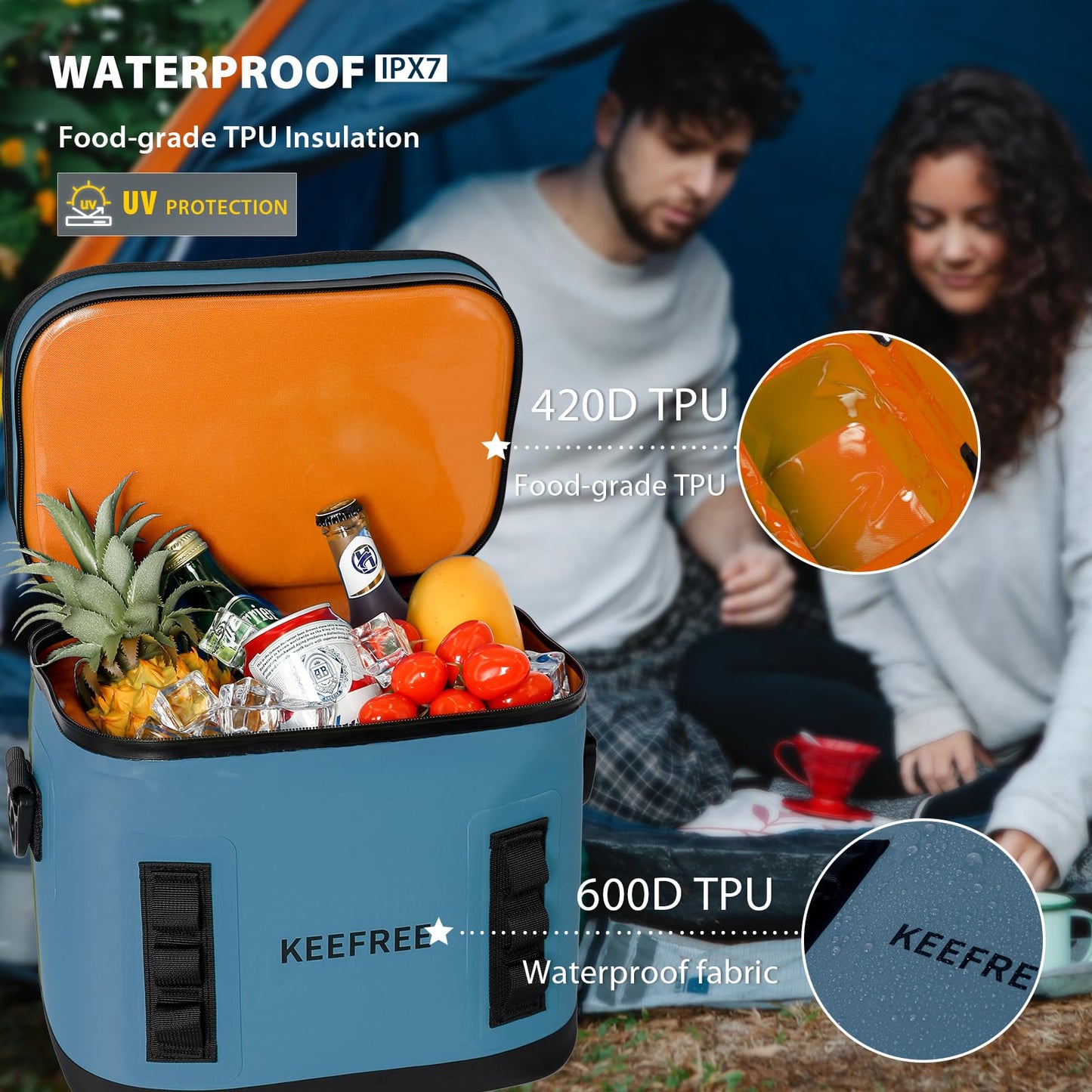 KEEFREE Soft Cooler 8 Cans,Insulated Bag Leakproof with Zipper for Lunch Drink Beverage Picnic Beach Hiking Fishing Camping Travel (Blue)