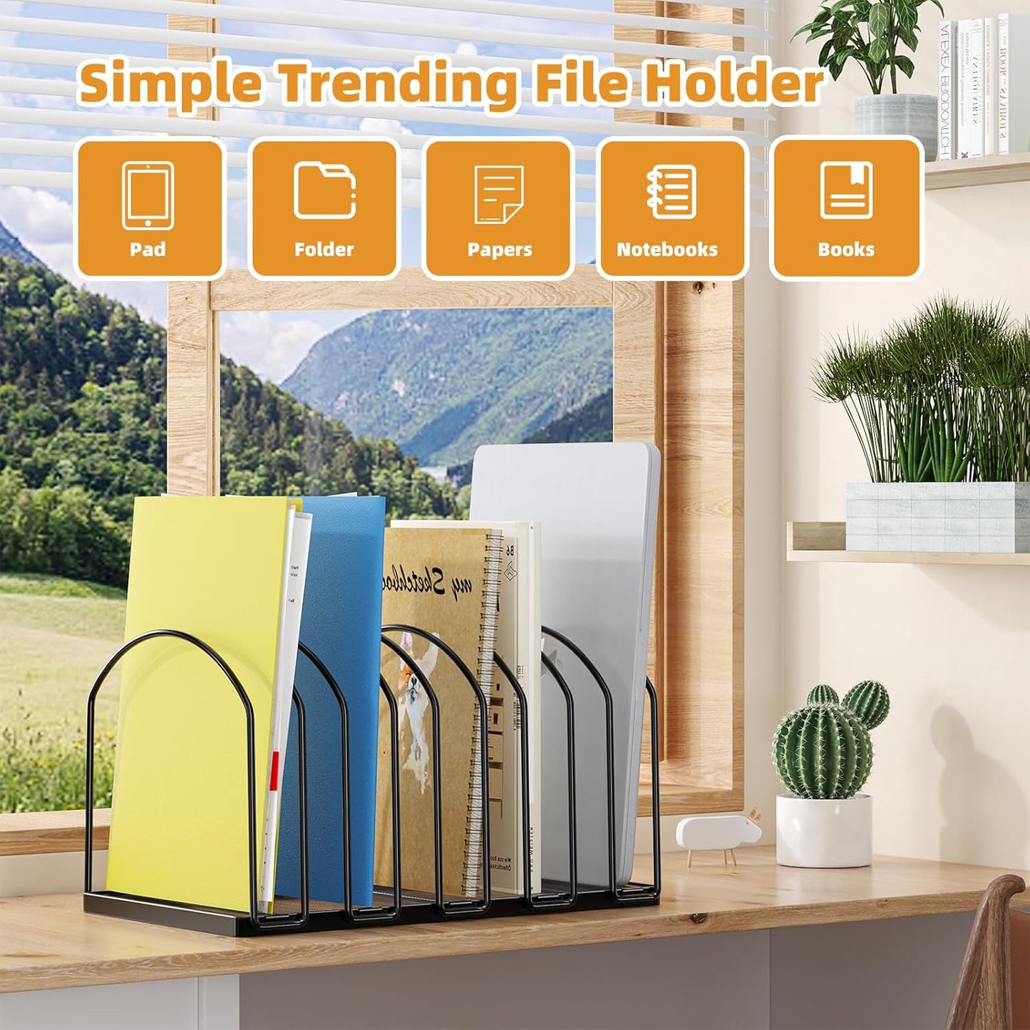 Simple Trending 9 Section Metal File Sorter Organizer for Desk, Vertical File Folder Stand for Home Office, Black