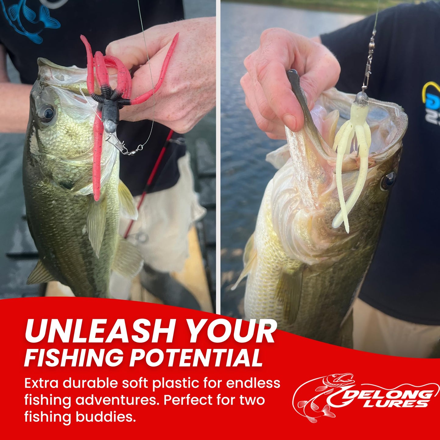 Delong Lures - The Squirm Fishing Lures - Ultimate Bass Fishing Kit, Weighted Jigs for Freshwater and Saltwater, Large Swimbait Lures - Made in USA (Variety 3 Pack)