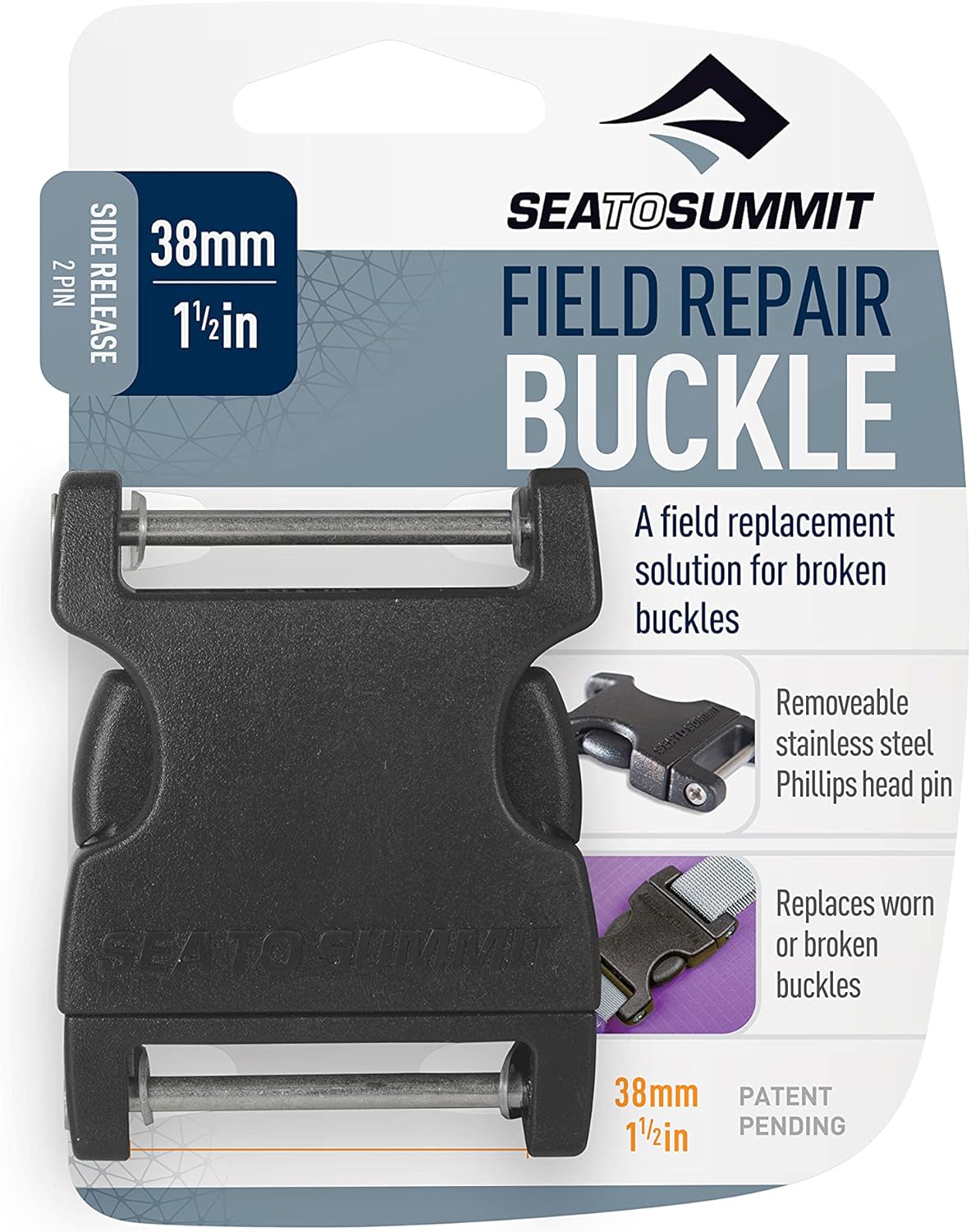 Sea to Summit 2 Pin Field Repair Side Release Buckle - Black, 20 mm