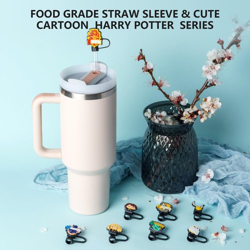 XGWYANT 8-Piece Harry Straw Covers for Stanley Cup, 0.4in/10mm Diameter Straw Toppers Cap,Compatible with Stanley 20 30&40 0z Cup, Dust-Proof Straw Caps for Water Bottle…, standardized, Black