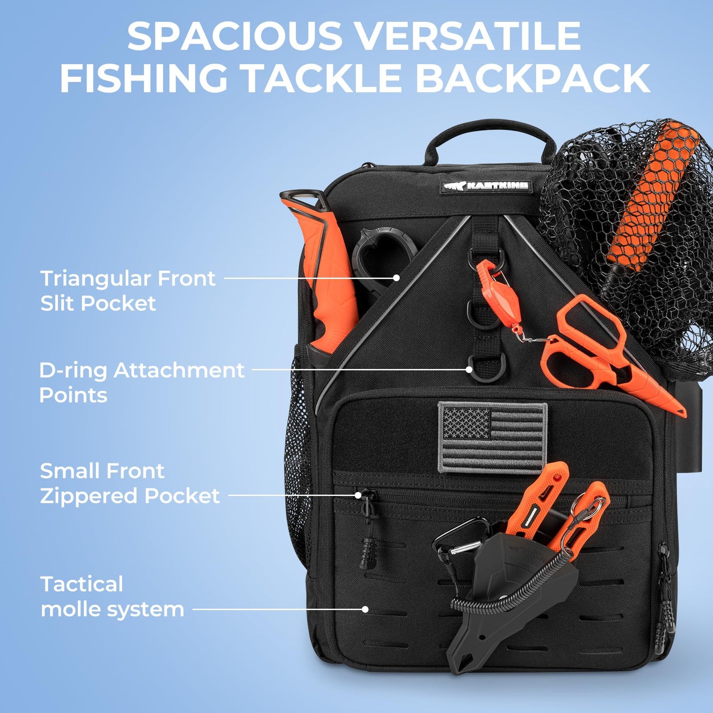 KastKing KarryAll Fishing Tackle Backpack with Rod Holder 4 Tackle Boxes,40/26L Tackle Bag Storage Fishing Gear and Equipment,Black,Medium