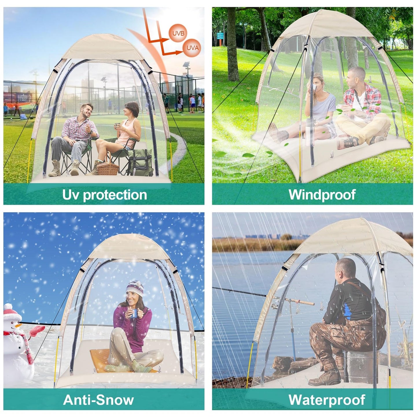 Joramoy Sport Tent with Removeable Top Cover, Portable All Weather Sheleter with Sealed Floor, Rainproof Windproof Clear Bubble Tent for Wathching Sports Event, Camping, Hiking, Fishing๏ผ1-2 Person๏ผ