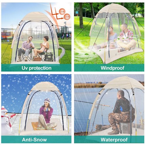 Joramoy Sport Tent with Removeable Top Cover, Portable All Weather Sheleter with Sealed Floor, Rainproof Windproof Clear Bubble Tent for Wathching Sports Event, Camping, Hiking, Fishing๏ผ1-2 Person๏ผ