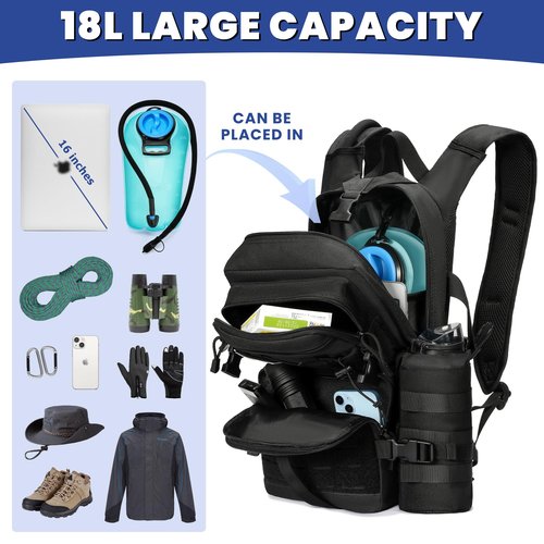 1050D Tactical Hydration Backpack with 3L TPU Water Bladder, Military Molle Water Backpack Perfect for Men & Women, Hydration Pack for Hiking, Biking, Running, Climbing, Hunting, Daily Use