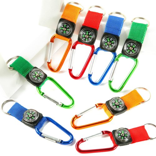 PROLOSO Colorful Carabiner Compass Keychain Belt Clips Kids Toys Prizes Outdoors Adventure Party Favors 36 Pcs