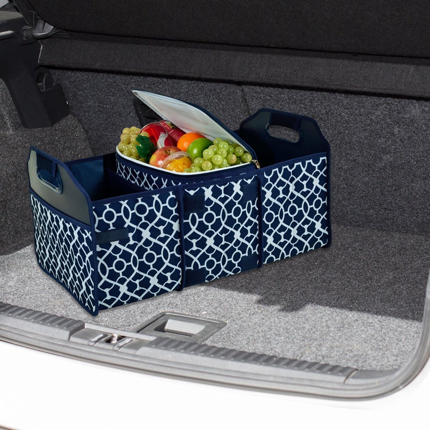 Picnic at Ascot Original Folding Trunk Organizer With Cooler, Red Chevron