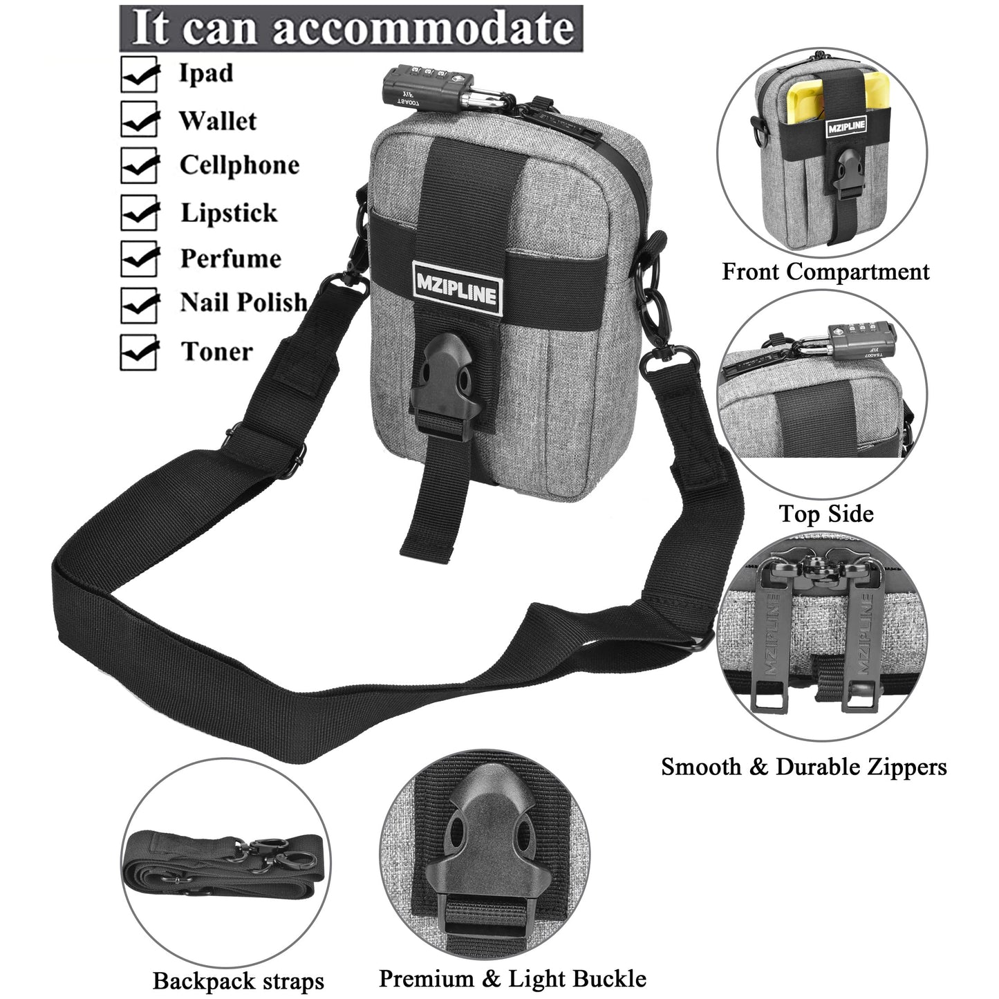 MZIPLINE Tactical Bag- Smell Proof -Crossbody Sling Shoulder Bags with Carbon Lining for Man
