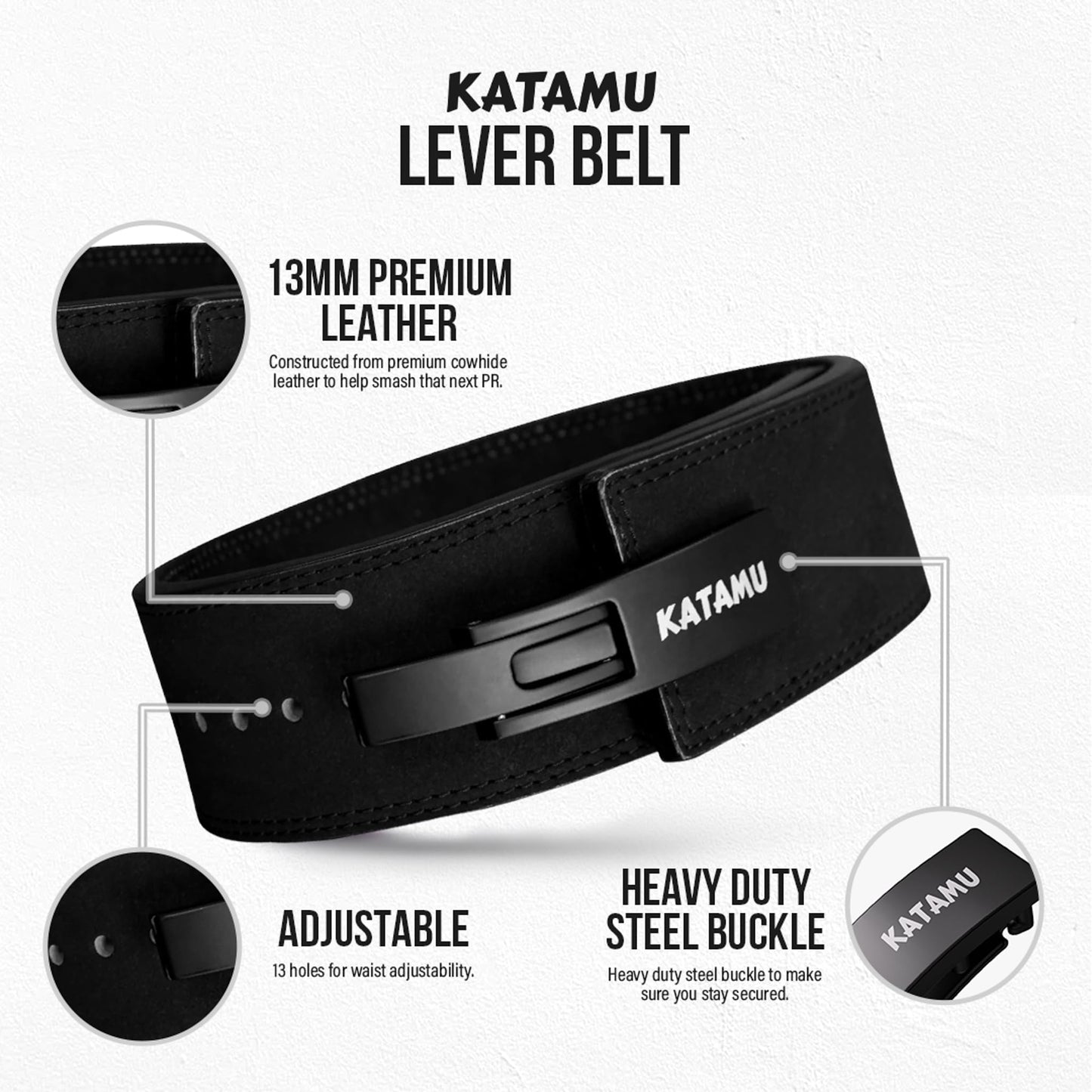 Katamu Ruthless Premium Weightlifting Belt - Lever Weightlifting Belt - Men and Womens Power Lifting Belt - Leather (Large)