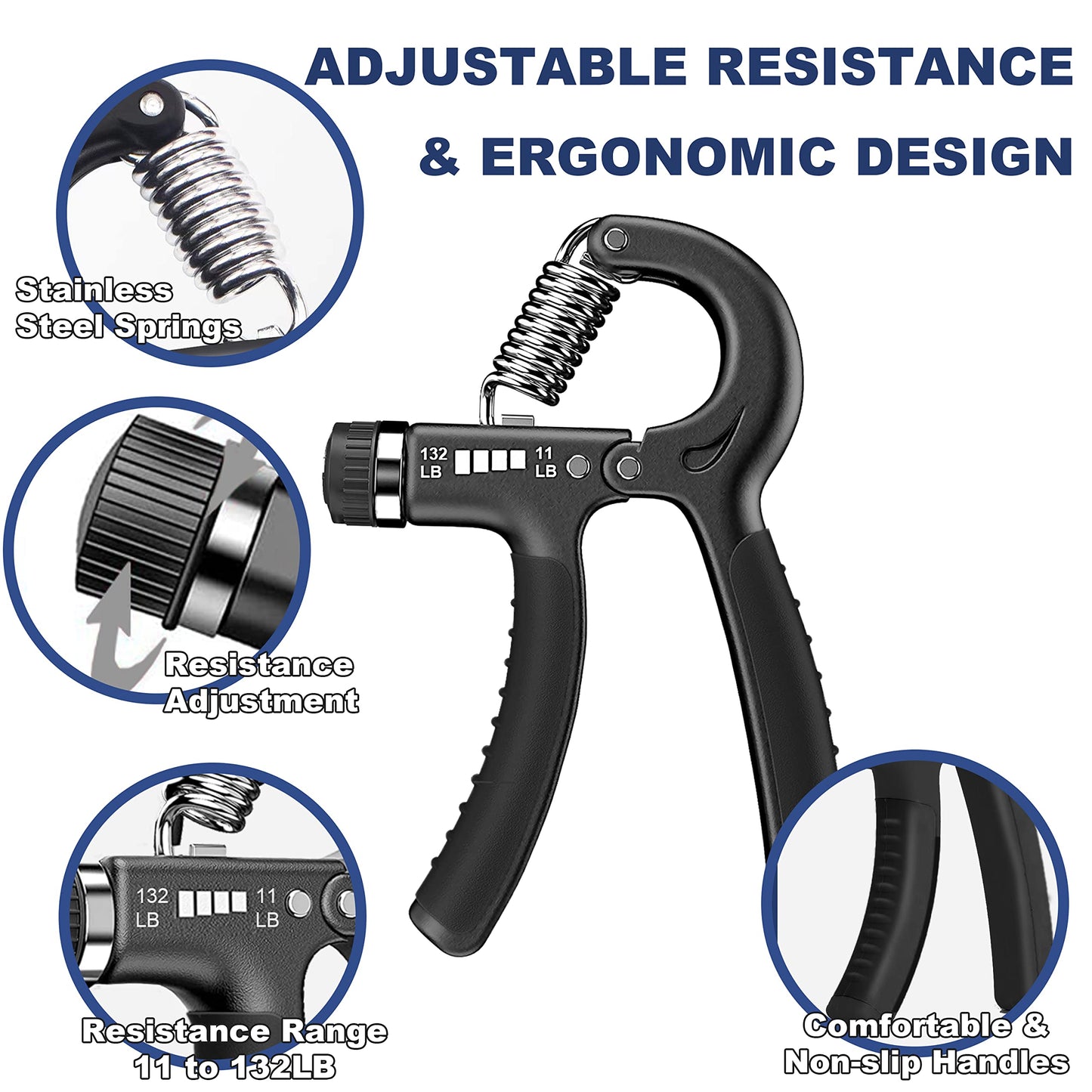 FLYFE Grip Strength Trainer 2 Pack 11-132 lbs, Hand Grip Exerciser Strengthener with Adjustable Resistance, Forearm Strengthener, Hand Exerciser for Muscle Building and Injury Recovery