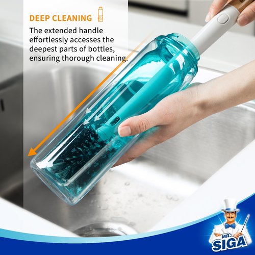 MR.SIGA Water Bottle Brush and Straw Cleaner Brush, Long Handle Bottle Cleaner Brush, 2 in 1 Bottle Cleaning Brush for Sports Bottles, Baby Bottles, Mugs, Straws, White