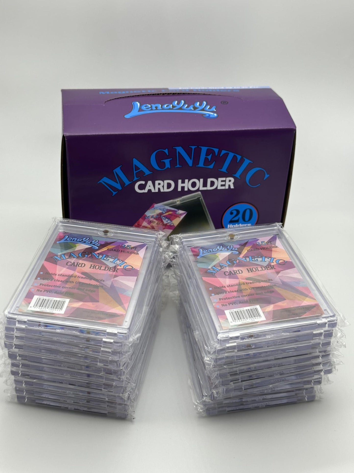 lenayuyu Pack of 20 One Touch Magnetic Card-Holders,35pt Magnetic Card Holder Cases 20ct,Sized to fit Standard Size Cards Storage and Display, Protect Sports Cards