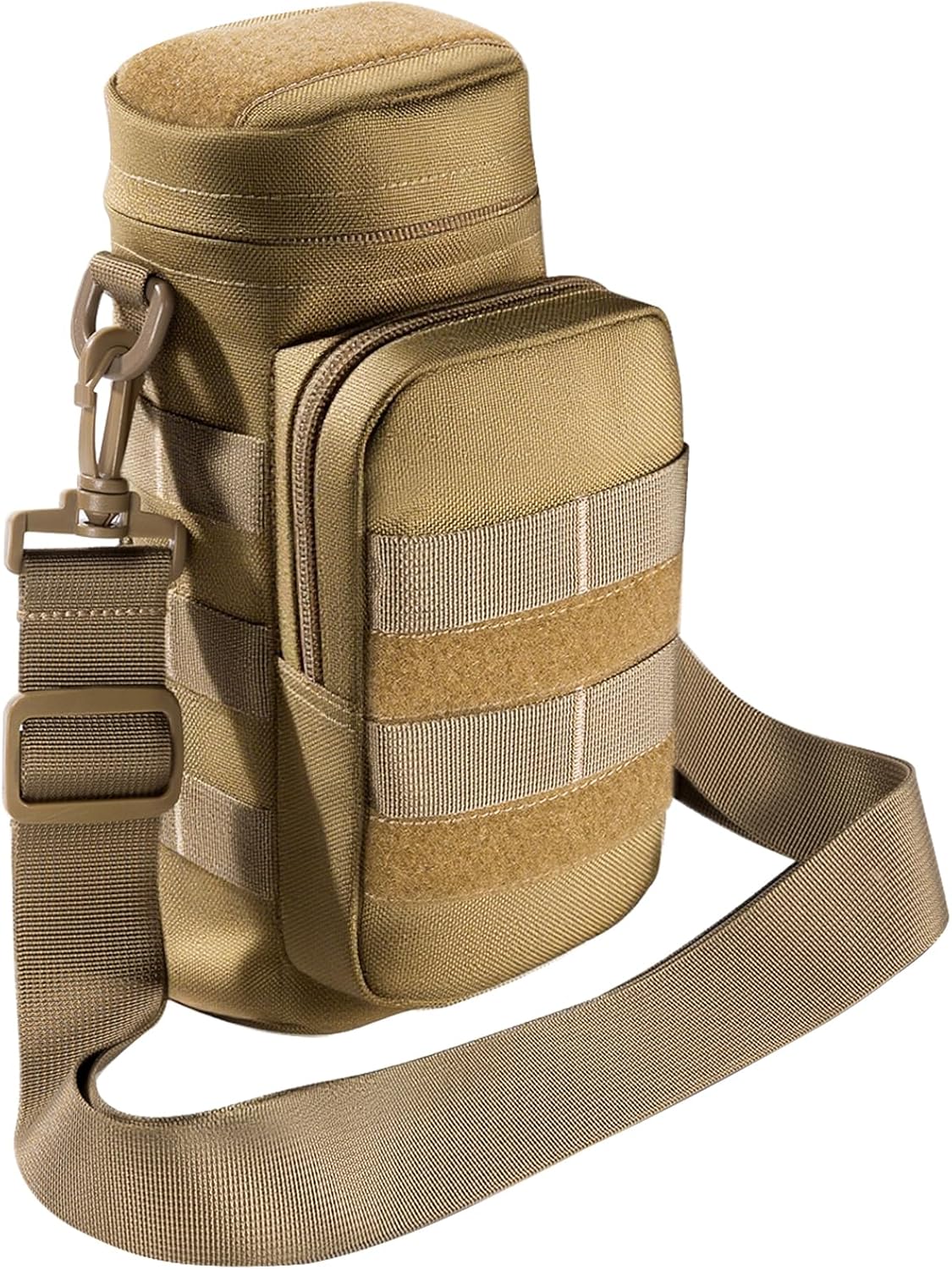 OneTigris Molle Water Bottle Pouch, 32oz Sniper Bottle Holder Tactical Hydration Carrier Bag with Extra Pouch and Detachable Shoulder Strap 1000D Nylon for Hiking Camping Climbing