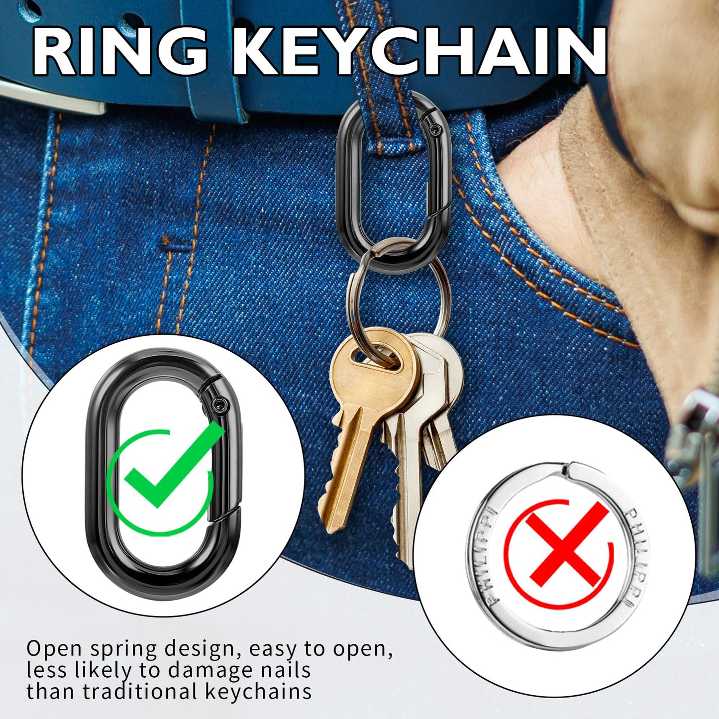 10Pcs Small Carabiner,1In Black Carabiner,O-Ring Carabiner Key Ring for Car Keychain Hooks,Wallet Keychain Replacements