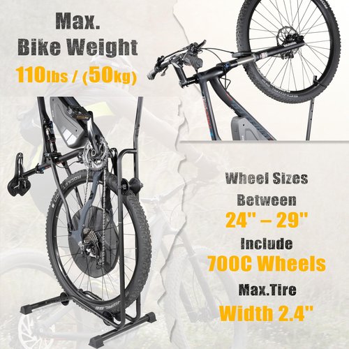 CyclingDeal Upright Bike Stand - Premium Quality Vertical & Horizontal Adjustable Bicycle Floor Parking Rack - for Storing MTB Road Bikes - up to 29” Wheel Size - for E Bike - 1 Bike