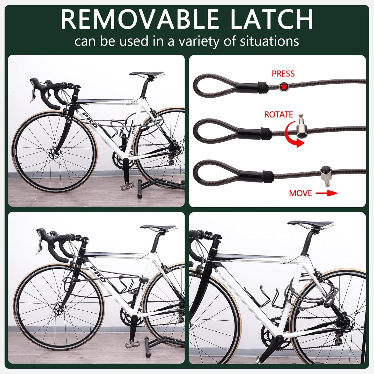 Bike Cable Lock,8ft Adjustable Steel Cable Lock,Cable Dia.10mm Portable Coiling Steel Loop Lock with 3 Keys for Outdoor Equipment, Bicycles, Scooters, Fence, Gate (Black)