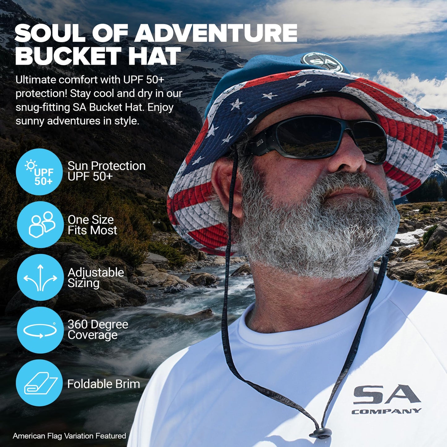 S A Company Bucket Hat | UV 50+ for Adults | Sun Protection with Adjustable Fit, Moisture-Wicking Fabric Black