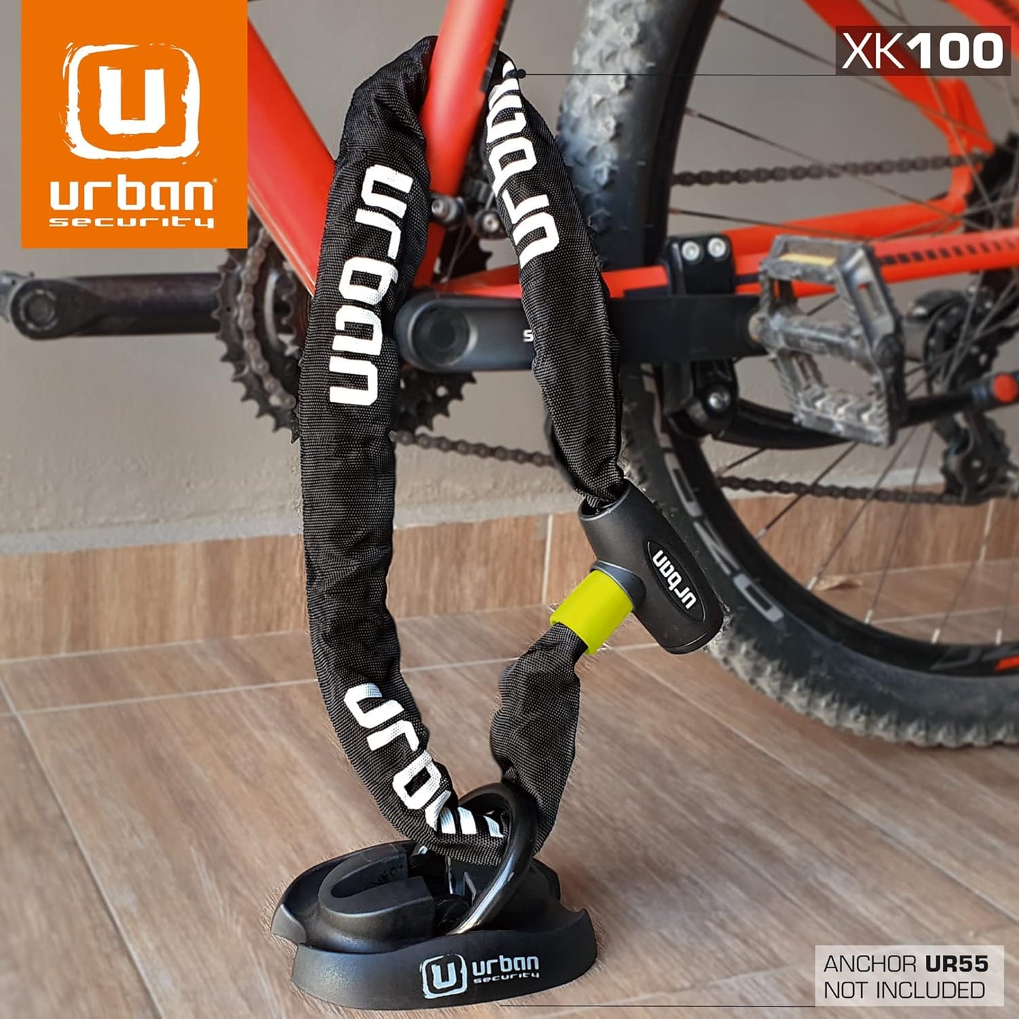 URBAN XK170 Bike Chain Lock, Heavy Duty Anti Theft 170cm ø8mm Hardened Steel Chain High Security Lock, More Length More Fixing Options, Versatile Anti-Theft for Bicycle, Motorcycle or Electric Scooter