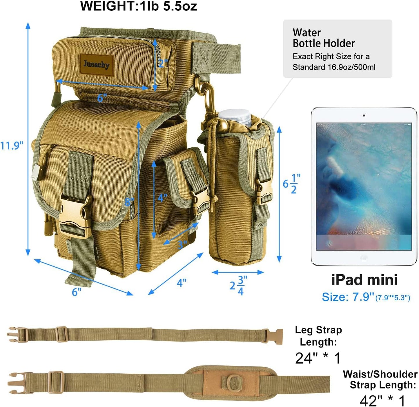 Jueachy Drop Leg Bag for Men Tactical Metal Detecting Thigh Pack with Water Bottle Pouch