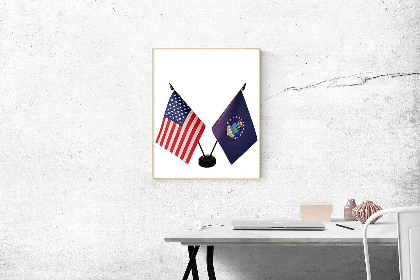America & Pow Mia Twin Desk Flag, U.S. Pow Mia and American Table Flag, 8 x 5 Inches - You are Not Forgotten Prisoner of War Flags Army Military Pow Flags