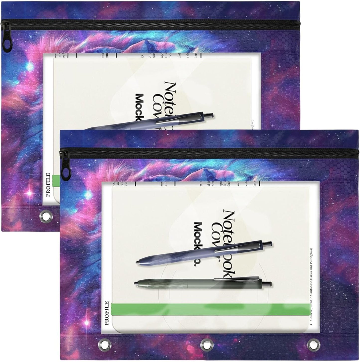 Largemouth Bass Fish 2 Pack 3 Ring Binder Pocket A4 Size Binder Pouches Clear PVC Loose Leaf Folder Sleeves Storage Bags for Files, Documents
