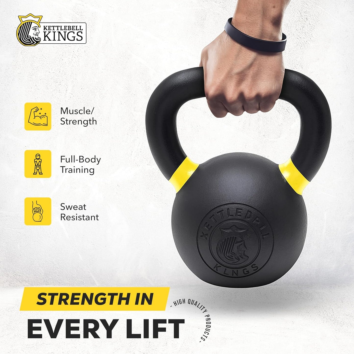 Kettlebell Kings Powder Coated Kettlebell Weights 5-90 LB | Workout Gym Equipment & Strength training sets for Women & Men | Durable Coating for Grip Strength, Rust Prevention