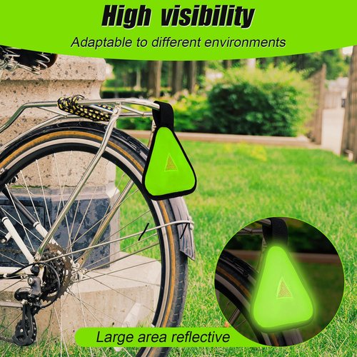 PEUTIER Reflective Triangle Sign, Bright Reflective Yield Symbol with Magic Adhesive Strap & Cord High Visibility Warning Safety Triangle Accessories for Bike Backpack Different Scenes (Green)