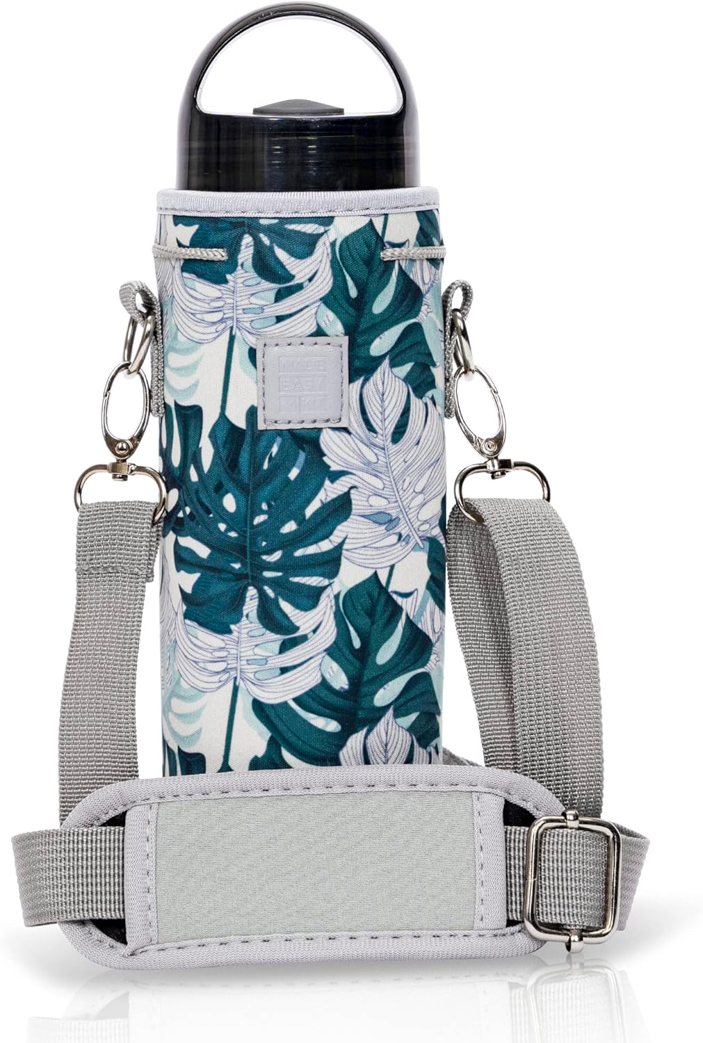 Insulated Neoprene Water Bottle Carrier | Adjustable Sling Pouch | Black, Large