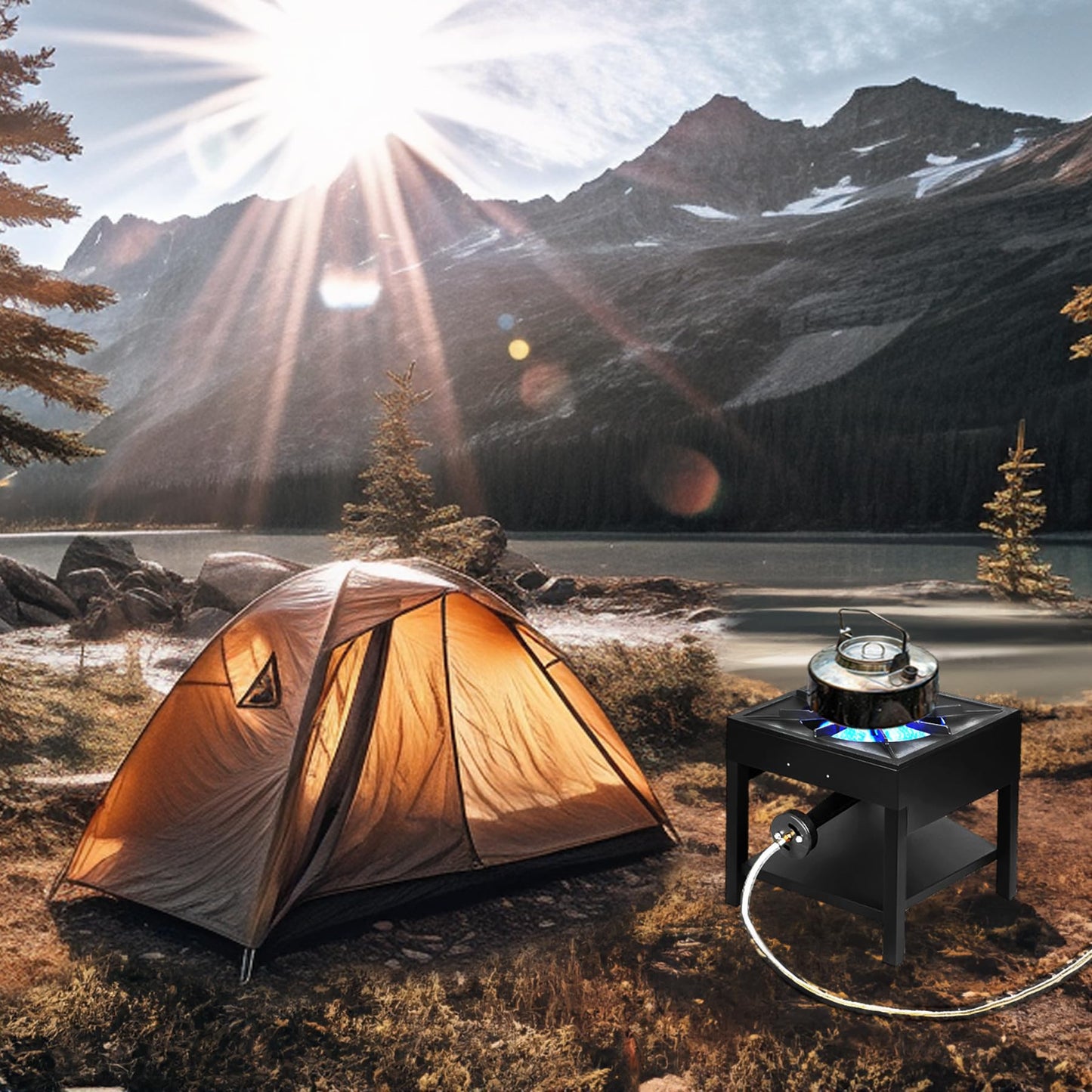 Vivicreate 185000 BTU Camping Camp Range Chef Griddle Outdoor Kitchen Garden grill propane gas 0-20 PSIG high pressure cook Stove Burner estufa Quemador cusina (Cast Iron)
