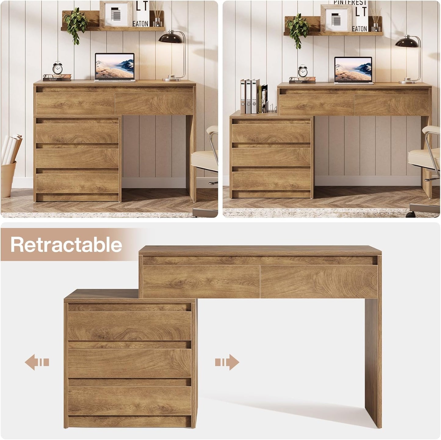 Tribesigns Computer Desk with 5 Drawers, Executive Home Office Desk with File Cabinet and Printer Stand, Industrial Rustic Wood Desk for Small Spaces, Study Writing Workstation, PC Table with Storage