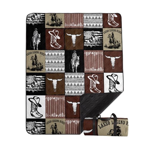 Smell Sunshine Outdoor Picnic Blanket,Portable Sandproof Waterproof Picnic Mat,West Cowboys Printed Camping Beach Mat for Sand and Wet Grass Hiking (Western Cowboy S)