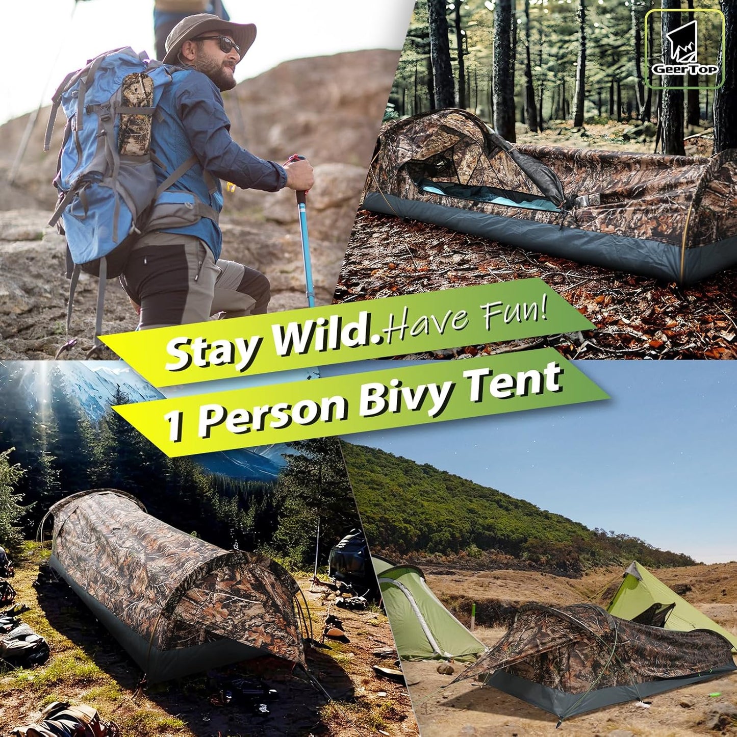 GEERTOP Ultralight Single Person Bivy Tent for Camp Waterproof 1 Man Tent for Camping Hiking Backpacking Hunting Outdoor Survival Gear - Easy Set Up