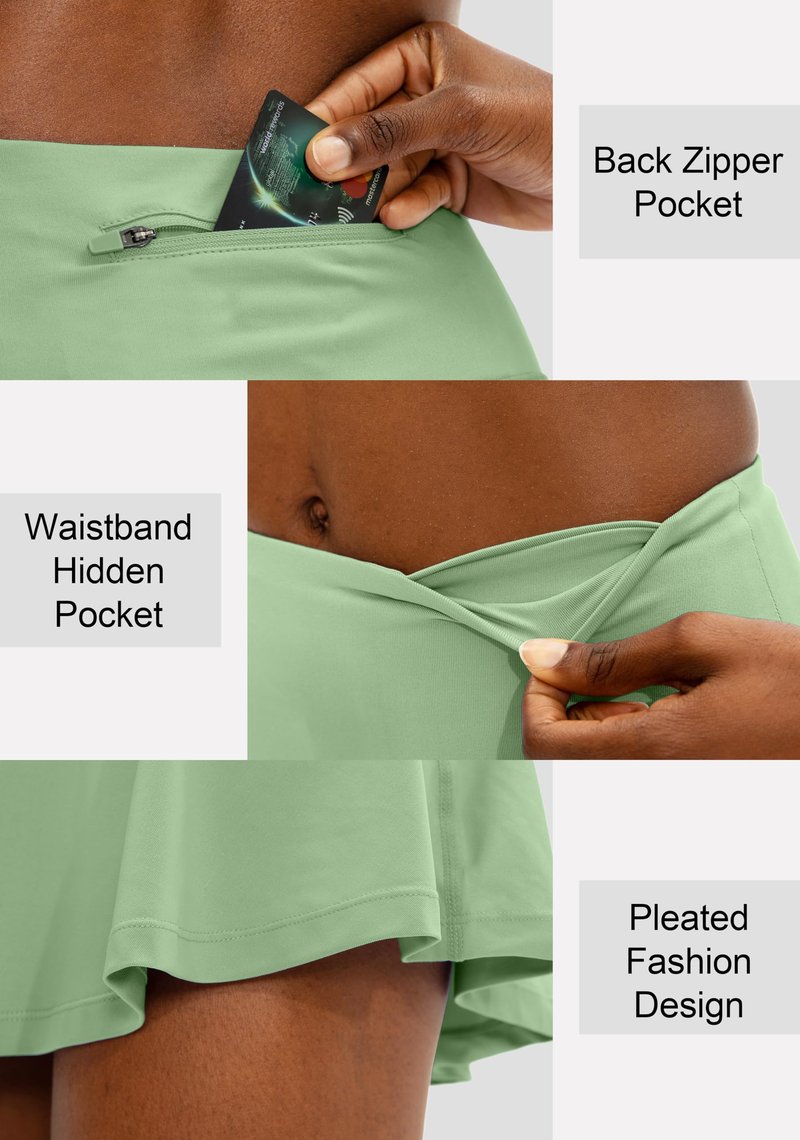 SANTINY Pleated Tennis Skirt for Women with 4 Pockets Women's High Waisted Athletic Golf Skorts Skirts for Running Casual (Sage Green_M)