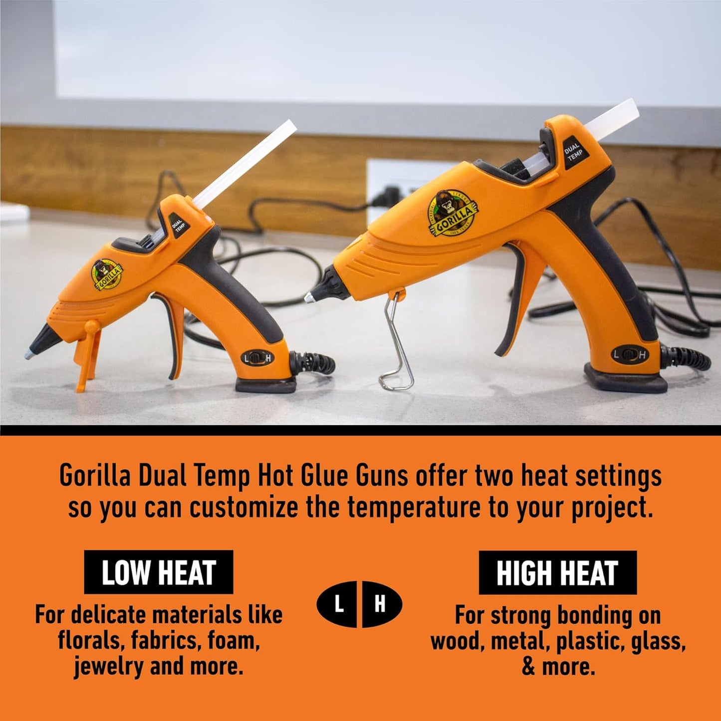 Gorilla Mini Hot Glue Gun Kit (Pack of 1 Mini Hot Glue Gun and 30 Sticks) - Dual Temp, Precision Nozzle, and Easy Squeeze Trigger