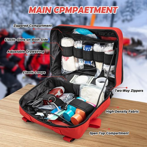 Jueachy First Aid Pouch - Molle Tactical Medical IFAK EMT Pouch - Large Capacity - Includes Flag & Cross Patch - Red