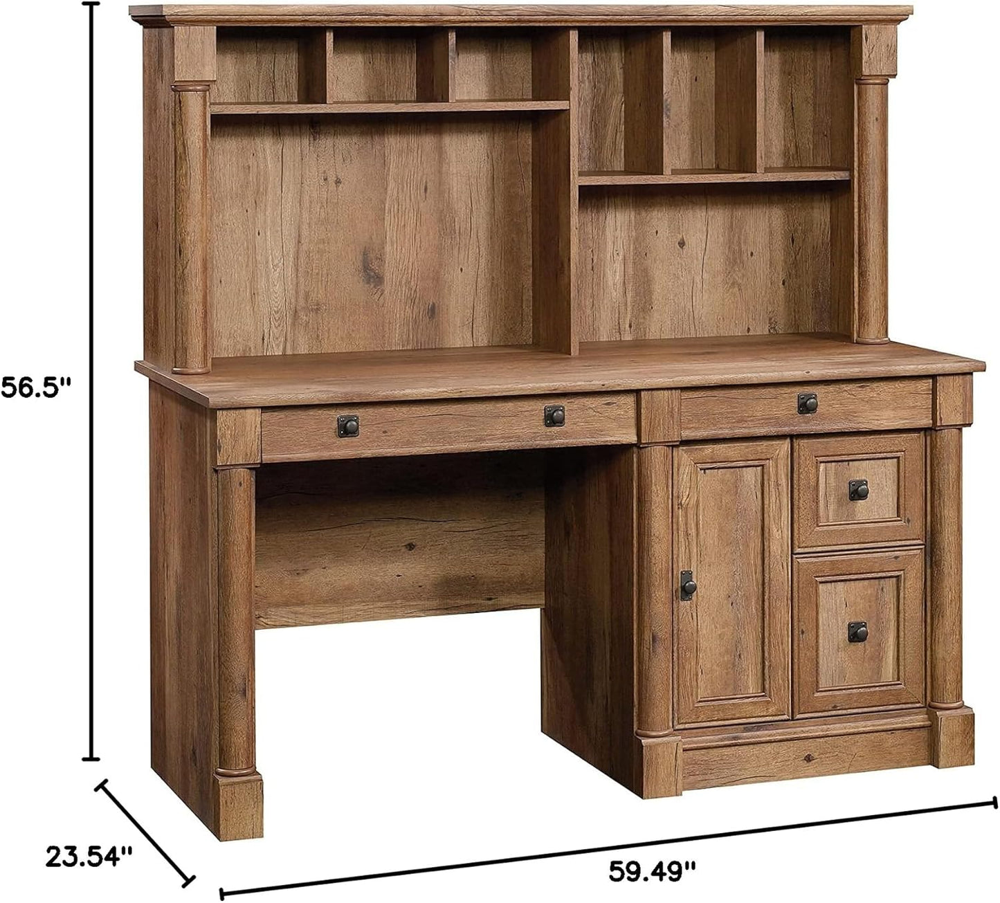 Pemberly Row Contemporary Wood Computer Desk with Hutch in Cherry