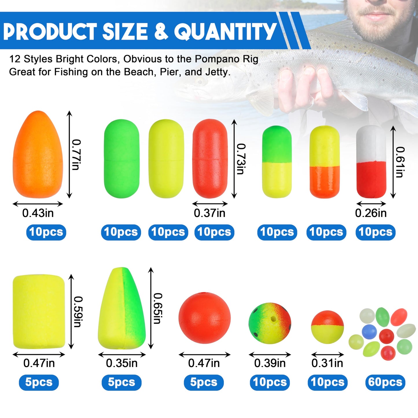 165pcs Pompano Rig Kit, Foam Snell Floats and Beads Surf Fishing Live Bait Walleye Rig Making Accessories or Trout Catfish Walleye